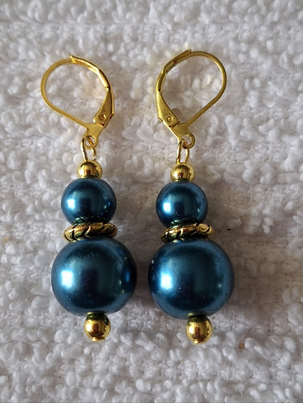 Beautiful Gold-Accent Teal Pearl Drop Earrings 1 5/8" Long